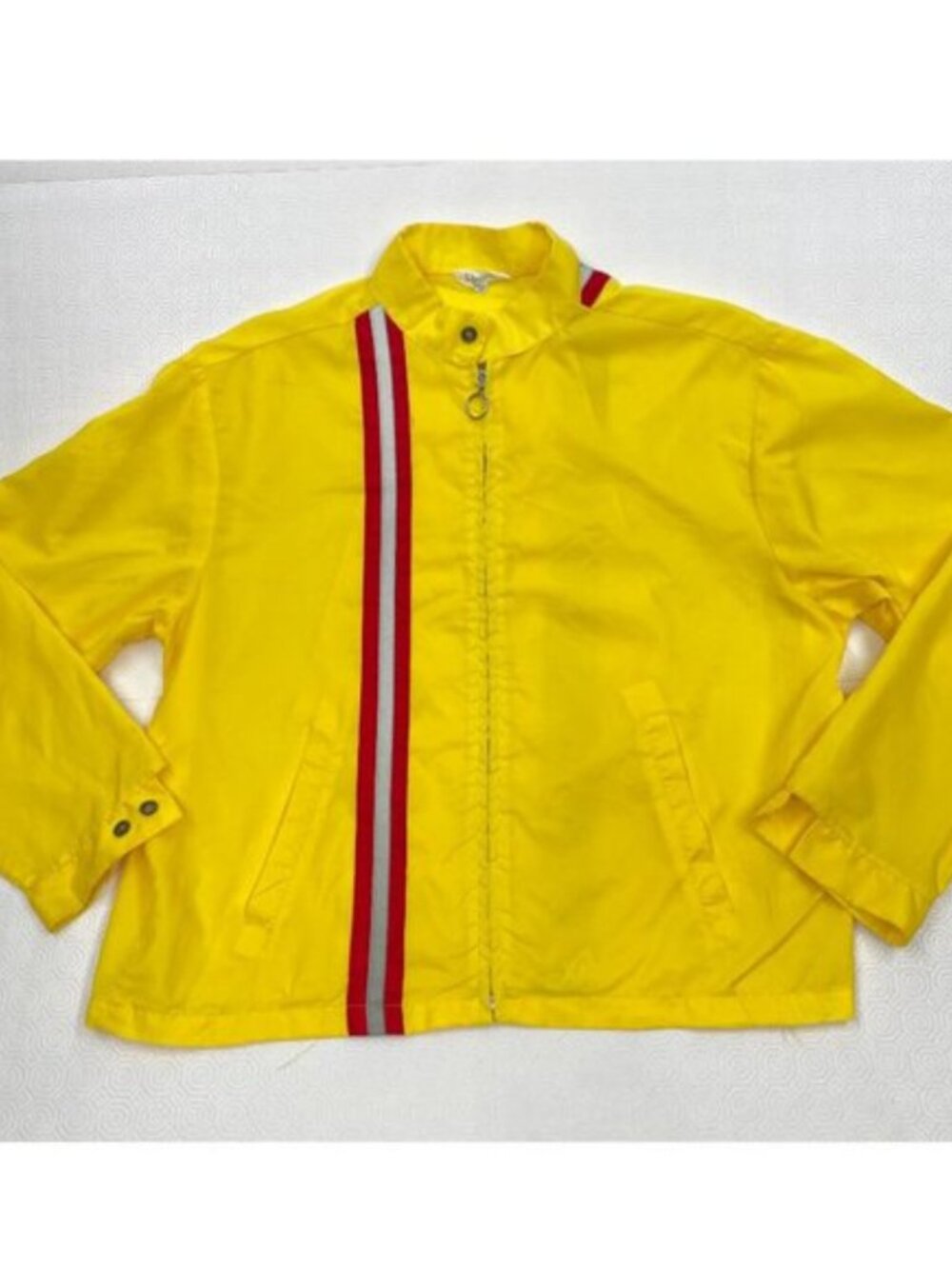 Vintage 1970's Yellow Striped Nylon Light Weight Drag Racing Jacket Men's Large